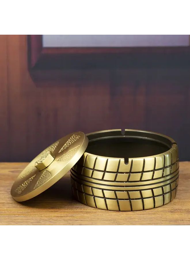 صينية سجائر من النحاس العتيق بغطاء قطر 5.04 بوصة لمنع تطاير الرماد ديكور منزلي - Image 1